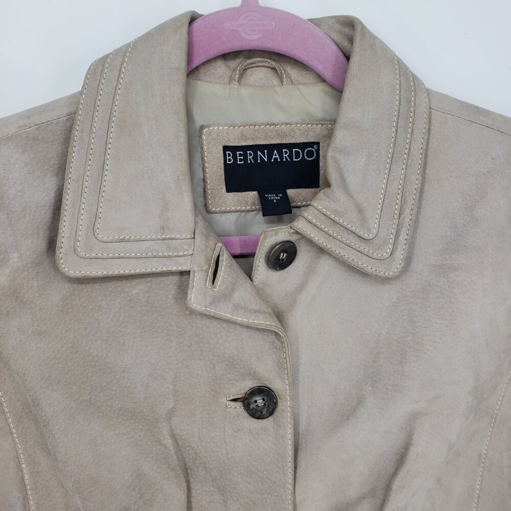 Bernardo Vintage Button Down Metallic Sheen Suede Leather Jacket S Womens Tan - Picture 6 of 8
